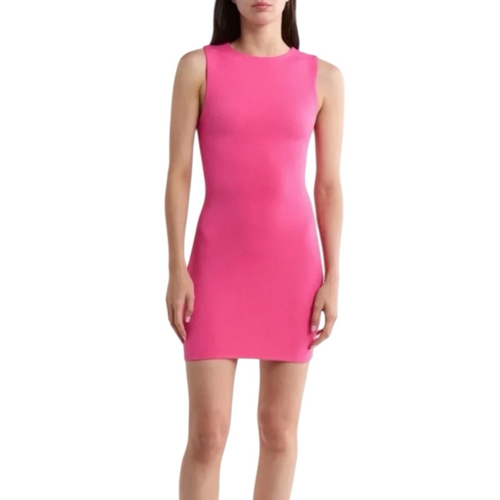 Naked Wardrobe NW-D4041 V Pink Sleeveless Bodycon Mini Dress Made in USA Size L
